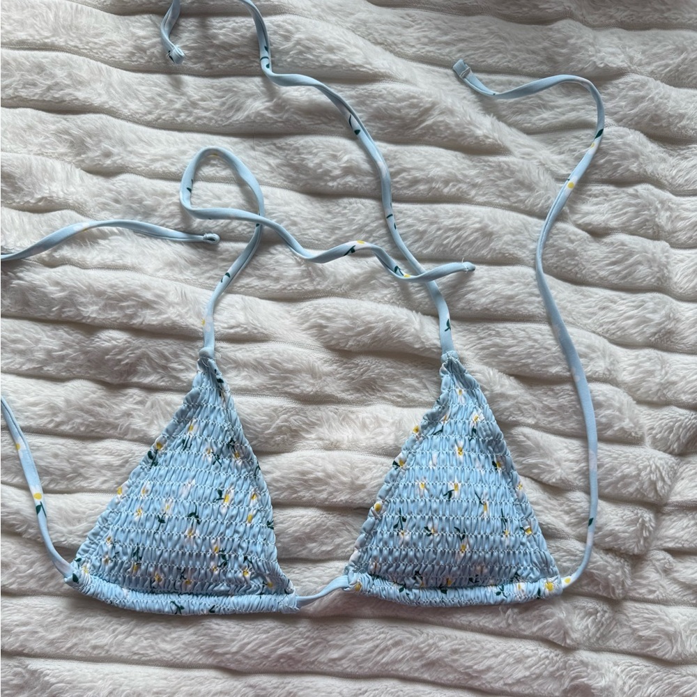 Light Blue Floral Triangle Bikini Top
